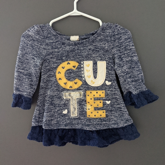 Blue 3/4 length sleeve "cute" shirt - Picture 1 of 4
